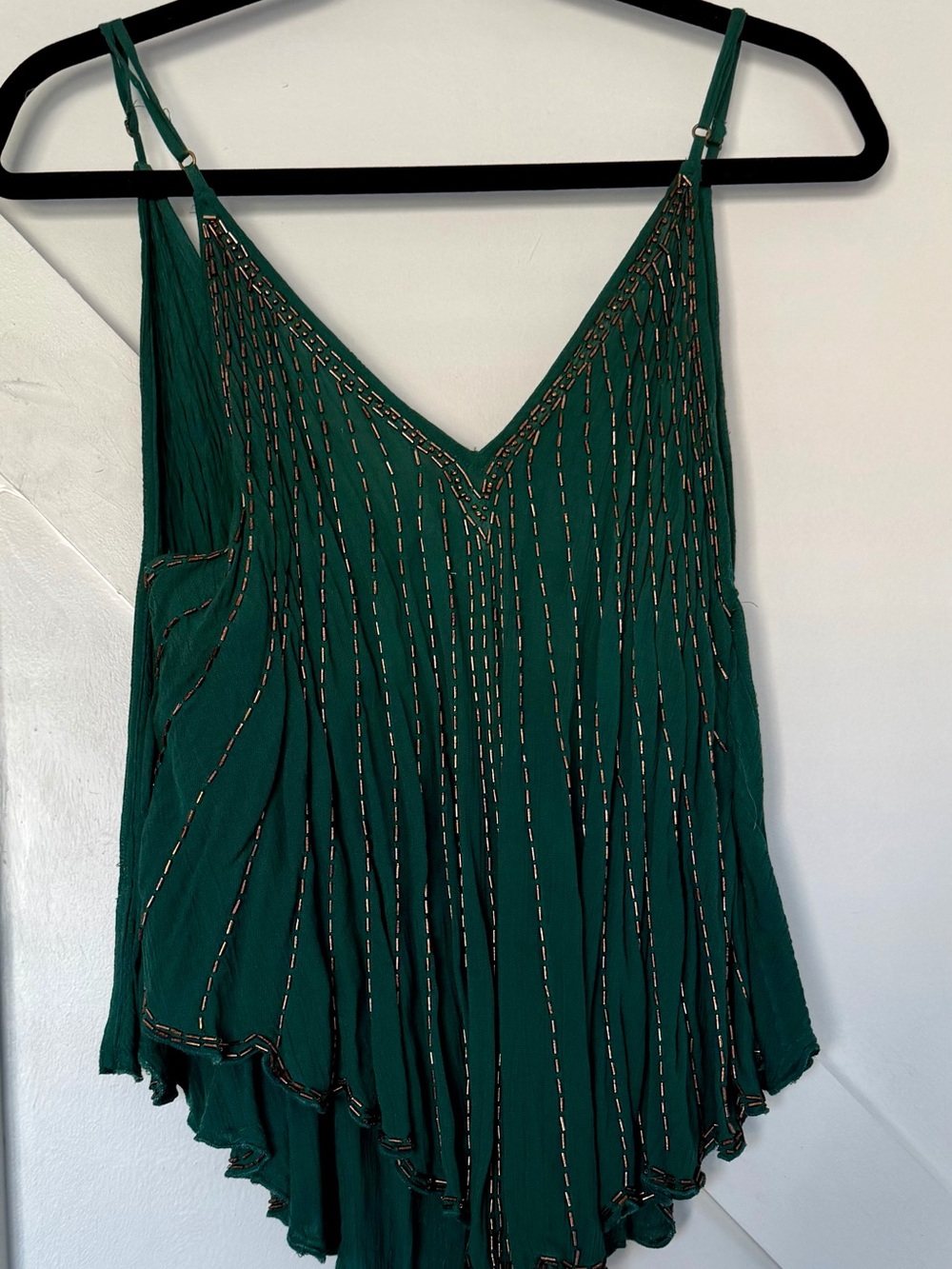 Free People Emerald Green Beaded V-Neck Camisole